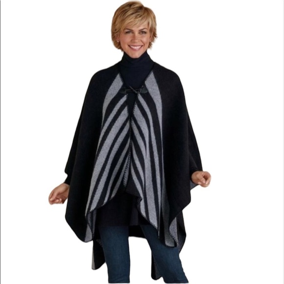 Soft Surroundings Poncho Wrap Whistler Cape Black Gray One Size - Picture 1 of 8